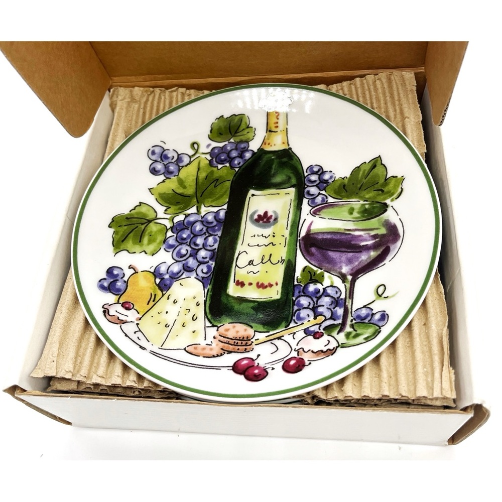 Godinger & Co Cheese & Wine Canape Plates Porcelain Set Of 4 Plates New In Box - Picture 2 of 4